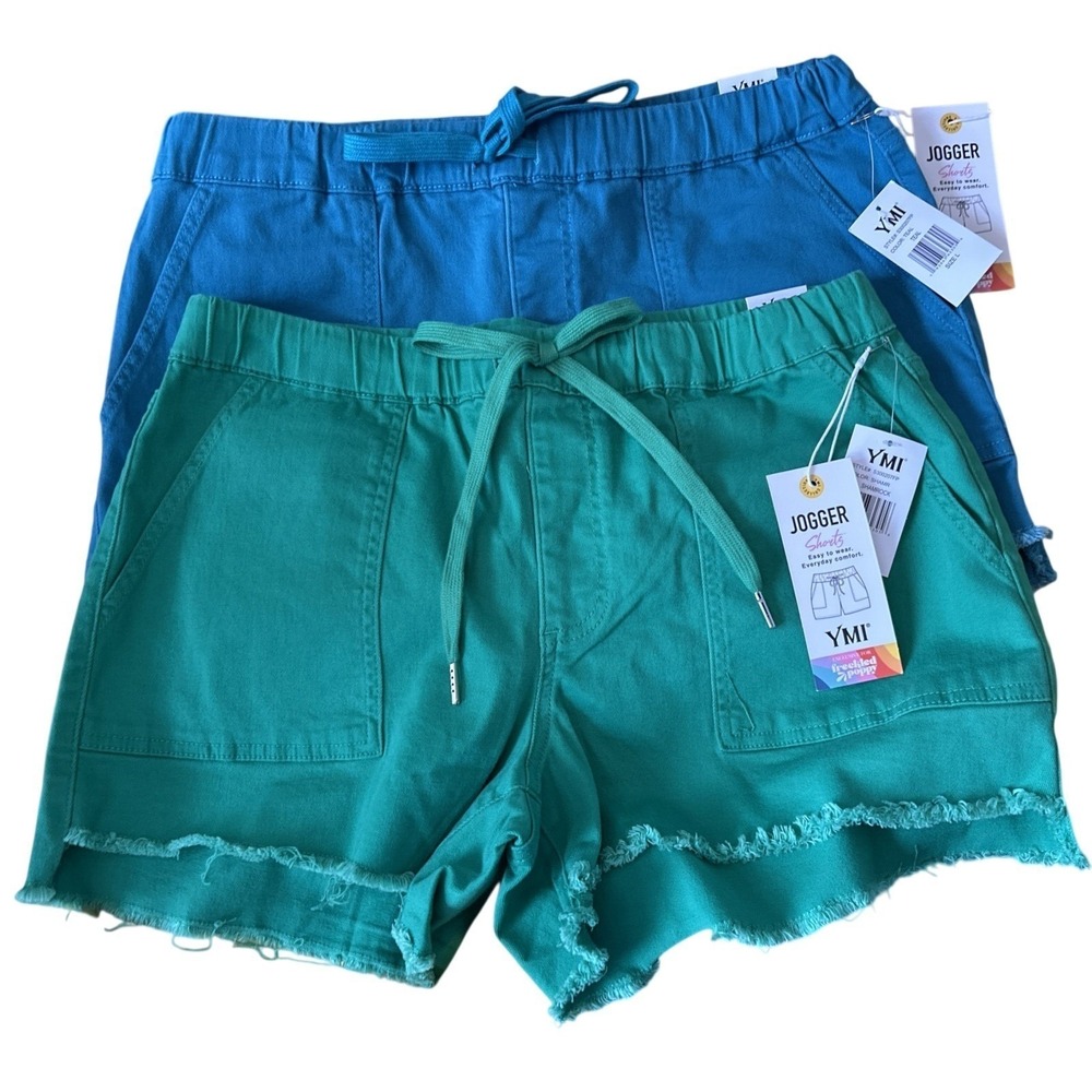 YMI Jogger‎ Pull On High Low Shorts - Kelly Green & Teal Women's L